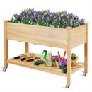 Giantex Raised Garden Bed Wood Elevated Planter Bed w/Lockable Wheels Shelf
