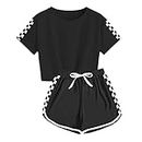 OFIMAN Kids Girls Short Sleeve T-shirt Crop Tops and Shorts Set Summer Tracksuit Sport Clothing Sets(Black, 10-12Years)