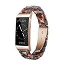 Ayeger Resin Band Compatible with Fitbit Charge 4,Charge 3/3 SE,Women Men Resin Accessory Rose Gold Buckle Band Wristband Strap Blacelet(Tortoise)