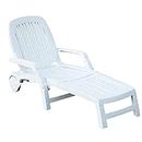 YITAHOME Outdoor Folding Chaise Lounge Chair with 6 Adjustable Backrests, Foldable Poolside Lounger with Wheels, Plastic Recliner for Patio, Beach,Easy Assembly, Lightweight, Waterproof, White