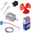 SP Project Kit, (Fan Blade, DC Motor, 9V Battery, 2 LED, 1 m Wire, Battery Connector, Switch for Project, Science, DIYs) Electronic Components