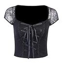 MYADDICTION Vintage Tops Goth T-Shirt Women y Bandage Lace T-Shirts Gothic Top S Clothing, Shoes & Accessories | Womens Clothing | Tops & Blouses