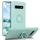 Galaxy S10 Case, DUEDUE Liquid Silicone Soft Gel Rubber Slim Cover with Ring Kickstand |Car Mount Function Shock Absorption Full Protective Anti Scratch Case for Samsung S10, Light Green