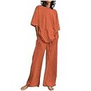 Best Deals On Amazon Today Womens 2 Piece Linen Outfits Tracksuits Lounge Matching Sets Fall Half Sleeve Wide Leg Long Pants Trendy Streetwear Clothes 2023