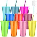 AXNSATRE 10 Pcs Cold Cups with Lid & Straw, 24oz Reusable Plastic Cups Colourful Glitter Cups, Party Tumbler Cup Cold Cups Set Travel Cups for Cold Drinks Iced Coffee Cups for Parties (10 Color)