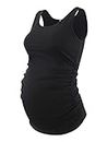 Ecavus Women's Maternity Tank Top Basic Scoop Neck Sleeveless Pregnancy T-Shirt Side Ruched Vest (S, Black)