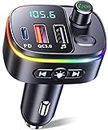 Mohard Bluetooth 5.3 Car Adapter, QC3.0 & PD 18W USB C Car Charger, 9 RGB Backlit Car Bluetooth Receivers, FM Transmitter for Car Support Handsfree Calls, Siri Google Assistant, USB Drive