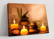 ZEN STONE STACKS & CANDLES -DEEP FRAMED CANVAS WALL ART PICTURE PAPER PRINT-