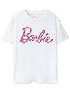 Barbie T-Shirt Donna a Maniche Corte con Logo Classico Rosa in Bianco | Marchio iconico Top di Design alla Moda per Donne | Maglietta Retro Comfortable Fit Movie Merchandise Regalo