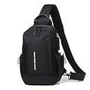 FANDARE Men Sling Crossbody Bag Chest Shoulder Travel Weekend Gym Chest Bag Business Crossover Daypack Sling Purse with Earphone Hole for Office Hiking Biking College Cover Pack Polyester Black
