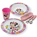 damaloo Minnie Mouse Kinder Geschirrset Mädchen - Minnie Maus Teller, Schüssel, Becher und Kinderbesteck - Rosa Kindergeschirr als Frühstücksset - Plastik Essgeschirr Wiederverwendbar & BPA frei