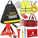 GADLANE Car Breakdown Emergency Kit - Large Roadside Car Emergency Kit with Warning Triangle, Jump Leads, Tow Rope, First Aid Kit, Safety Hammer, Hi-Vis, etc New Driver Car Kit with Storage Case
