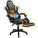 HOFFREE Big and Tall Gaming Chair with Massage Game Chair with Footrest for Adults Computer Chair 400lb for Heavy People Yellow Black