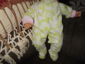 15"  bitty baby girl doll light green w white & pink flower print sleeper