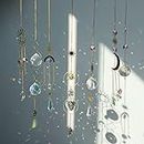 7 PCS Crystal Suncatchers, Gold Moon Star Sun Catchers Hanging with Chain Pendant Ornament Colorful Crystal Glass Balls for Window Bedroom Car Home Garden Office Party Wedding Decorations