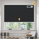 DONGFXK Motorized Roller Blinds, Blackout Automatic Shades with Solar Panel Cordless Smart Blinds for Windows, Custom Electric Blinds Horizontal Roller Shades with Remote Control,Black,34" W X 72" H