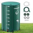 LANUEVA 100 Gallon Collapsible Rain Barrel, Rainwater Collection System with 2 Spigots, Overflow Kit and 2 Hoses, Portable Water Storage Tank with Scale Mark for Garden Plant Watering, Farm Irrigation
