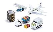 siku 6312, Airport Set, Metal/Plastic, White, Incl. commercial aircraft, catering vehicle, trailer with passenger stairs, airport tractor, luggage trailer and 5m long tarmac tape