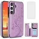 Phone Case for Samsung Galaxy S24 Plus S24+ 5G with Tempered Glass Screen Protector Card Holder Wallet Cover Stand Flip Leather Cell Accessories S24plus 24S + S 24 24+ 2024, 6.7 inch Women Men Purple