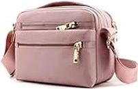MULTIONS Women's Crossbody Bag, Multi Pocket Messenger Bag Shoulder Bag Travel Bag Handbags for Men&Women Suitable Shopping Travel Appointment Hiking Daily (M,Pink)
