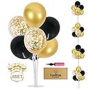 TONIFUL 4 Sets Balloons Stand Kit Balloon Stand Balloons Centerpieces for Table 27.6 Inches High With Black Gold Confetti Balloons and Pump for Graduation Party Wedding Home Birthday Decorations