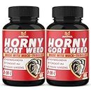 (2 Packs) Horny Goat Weed Capsules, 14000mg Herbal Equivalent with Maca, Tribulus, Ginseng - Performance and Energy Support - 120 Capsules