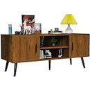 Lifetime Home Mid-Century Modern TV Stand with 2 Side Doors Entertainment Center Console for Living Room Bedroom Office - Supports up to 55 Inch TV & 150 lbs Large Cabinet with Shelves - Rustic Brown