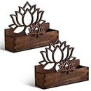 Qunclay 2 Pieces Lotus Flower Business Card Holder Wooden Open Card Stand Hollowed Business Card Display Vintage Business Card Organizer for Counters Receptions Trade Home Office Display