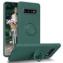 Galaxy S10 Case, DUEDUE Liquid Silicone Soft Gel Rubber Slim Cover with Ring Holder Kickstand |Car Mount Function,Shock Absorption Full Body Protective Anti Scratch Case for Samsung S10, Pine Green