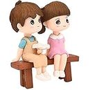 Eoast Miniature Model Couple Sweet Lovers - Bench Sitting Couple Figurine Miniature -(Multicolour, Small) - Set (Sitting Couple with Book)