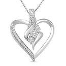 Amazon Essentials womens Sterling Silver Diamond 3 Stone Heart Pendant Necklace (1/4 cttw), 18" (previously Amazon Collection)