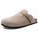ODOLY Women's Suede Clogs Soft Cork Footbed Leather Mules Comfort Potato Shoes with Arch Support, Taupe 39