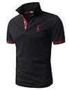 GHYUGR Polo Uomo Basic Manica Corta Tennis Golf T-Shirt Ricami Fulvi Maglietta Poloshirt Camicia,Nero,L