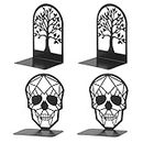 Creative Metal Bookends Skull Design and Tree of Life Design Heavy-Duty Decorative Book end Gift for Kids, Cookbooks, Movies, DVDs, Video Games, Shelves, 2 Pairs