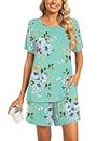Findsweet Plus Size Pajamas Sets for Women Soft Short-Sleeved Pjs with Lounge Shorts Two Piece Sleepwear 2XL, Mint Green