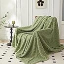 DUOAIKE Coperta in pile jacquard, soffice coperta per divano e divano, coperta in pile 3D, design elegante, calda e morbida, per tutte le stagioni (verde, 150 x 200 cm)