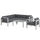 Outsunny 5-Piece Garden Sofa Set with Cushions, Aluminium Garden Furniture Sets with Glass Top Coffee Table, Patio Sectional Furniture Set, for Patio & Deck, Light Grey