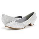 DREAM PAIRS Women's Mila Silver Glitter Low Chunky Heel Pump Shoes Size 7 M US