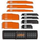 HORUSDY 34-Piece Reciprocating Saw Blade Set, for Metal Sheet & Wood Pruning Cutting 2-24TPI with Rolling Storage Pouch