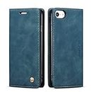 QLTYPRI Case for iPhone SE 2022 5G/iPhone SE 2020/iPhone 8/iPhone 7, Vintage PU Leather Wallet Case Card Slot Kickstand Magnetic Closure Shockproof Flip Folio Cover for iPhone 7/8/SE2/SE3-Blue