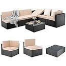 Pamapic 7 Pieces Outdoor Sectional Furniture，Wicker Patio sectional Furniture Sets，All-Weather Rattan Sectional Sofa Conversation Set with Coffee Table and Washable Couch Cushions Covers
