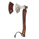 Wilora Axe with Carbon Steel Blade and Wooden Handle - Premium Hatchet with Paracord Lanyard & PU Leather Sheath