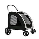 i.Pet Pet Stroller, Dual Capacity Cat Dog Carrier Backpack Travel Strollers Pram Seat Trolley Outdoors Transport Carriers, Folding with 4 Wheels Lockable Water Resistance Black White