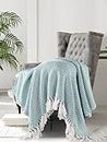 SASHAA WORLD Soft Throw Blanket | Used Both Indoor and Outdoor |Blanket for Living Room, Sofa, Bed & Chair | Ice Blue & White Throw Blanket| Pack of 1, 160 x130 cm| Cotton| Skin_Friendly