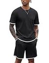 COOFANDY Men's Waffle Shirt and Shorts Set 2 Piece Outfits Casual Summer Tracksuits Set with Pockets
