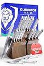 Dalstrong Knife Set Block - 18-Pc Colossal Knife Set - Gladiator Series - German HC Steel - Acacia Wood Stand - White ABS Handles - NSF Certified