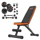 Lusper Weight Bench & Lusper Adjustable Weights Dumbbells Set, 44LB Free Weights with 3 Modes, Mutiweight Dumbbell/Barbell/Kettlebell with Connector
