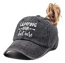 HHNLB Camping Hair Don't Care Ponytail Hat Denim Washed Adjustable Baseball Cap for Women (Ponytail Black, One Size)