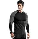 JUST RIDER Compression t Shirts for Men Men's Full Sleeve Compression Shirt - Athletic Base Layer for Fitness, Cycling, Training, Workout, Tactical Sports Wear - Cool Dry Running T Shirt (XL) Black
