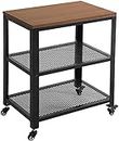 INDIAN DECOR. 459050 Industrial Kitchen Serving Cart, 3-Tier Rolling Utility Cart on Wheels with Wooden Table and Storage for Kitchen and Living Room, Bedroom, Entryway - Made in India